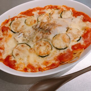 まだらのムニエルのせ♡海鮮スパゲティグラタン♪